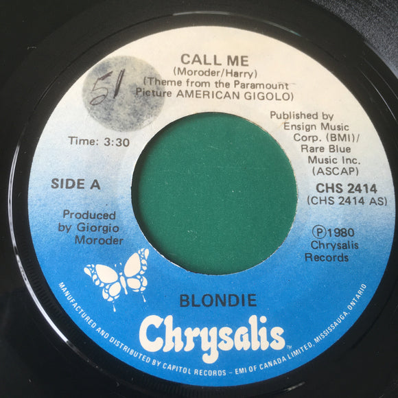 BLONDIE - Call me (Original 1980) / CHS 2414 / Canada - 45tours/rpm 7