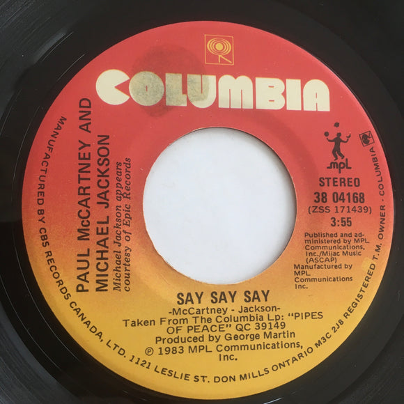 PAUL MCCARTNEY & MICHAEL JACKSON / Say, Say, Say (Original 1983) / Canada / 38 04168 - 45 tours/rpm